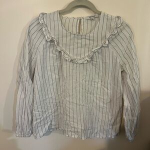 Madewell Striped Ruffle Long Sleeve Blouse Top